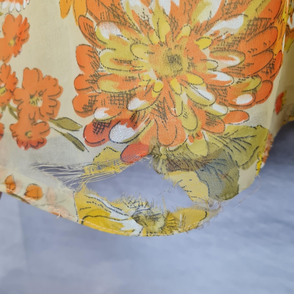 Vntg Floral Dress Jacket Womens 12 Yellow Chiffon Maxi 70s Mod Flutter Sleeve - Picture 8 of 16